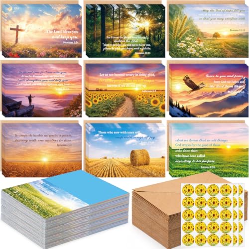 100 Sets Bible Verse Cards, with Envelopes Stickers, Landscape - style: Landscape