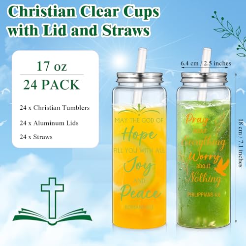 Skylety 24 Pcs Christian Gifts for Women Faith Religious Gifts Cup 17 oz Christian Tumblers Reusable Inspirational Bible Verse Drinking Cups Plastic Mug with Lids Straws for Father's Day Teacher Nurse