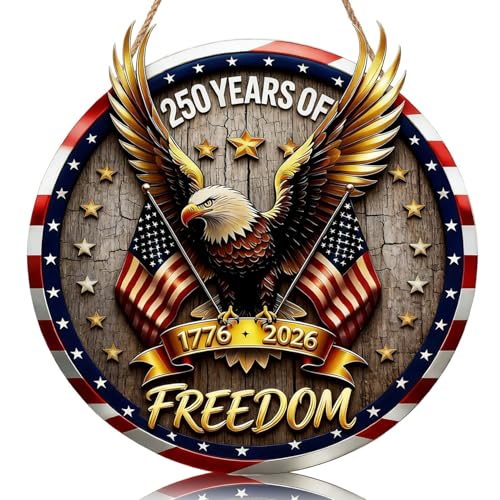 250 Anniversary Eagle Wreath 4th of July Door Sign 3D America Eagle National Flag Wreath Patriotic Independence Hanger Wooden Wall Decor 1776-2026 Hanging Signs for Home Porch Outdoor Decor - color: ID1