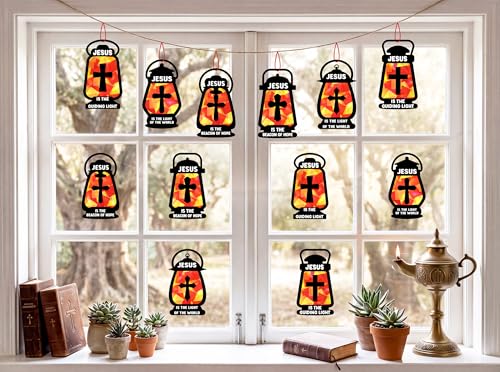 42PCS Sunday School VBS Crafts Bulk: Black Paper Oil-Lamp Nativity Suncatchers,Jesus Religious Christian Classroom Camping Activity DIY Kits Gifts Church Decorations,Window Stained Glass Effect - style: black oil lamp