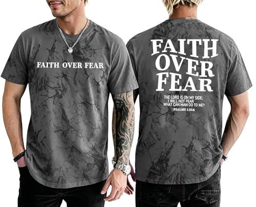 BANGELY Faith Over Fear Shirt Men Graphic Shirts Oversized Workout Gym Jesus Christian Religious Tees Short Sleeve Tops - color: Tie-dye, size: Large