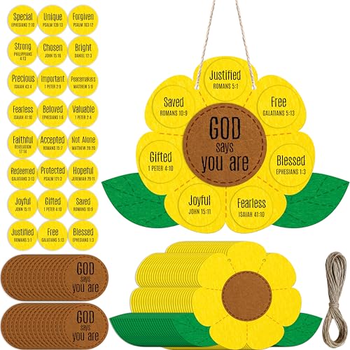 Hebayy 30 Set Sunflower Craft Kit, God Says You are DIY Craft Supplies for Sunday School, Glue-Free & Easy to Assemble Religious Christian Bible Supplies for School Activities