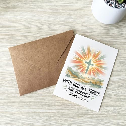With God All Things Are Possible Christian Encouragement Card Faith Greeting Cards Religious Inspirational Message Thoughtful Gift for Friend Bestie Daughter Son Granddaughter Grandson Coworker Partner Husband Wife - color: with God All Things Are Possibl