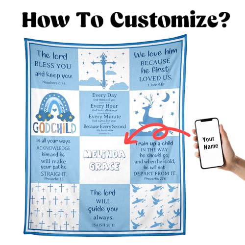WFR Pesonalized Christian Blanket Gifts for Baby Boys,Custom Comfirmation Throw Blanket with Bible Verses & Name, Dedication Gift for Boys Newborn Baby,Godson First Communion Catholic Gifts