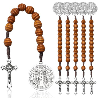 Kigeli 6 Pcs Pocket Rosary, Saint Benedict Medal Prayer Gift for Men Women