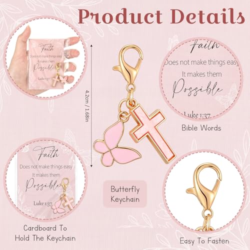 Unittype 36 Sets Christian Keychains Cross Charms for Women - style: Butterfly