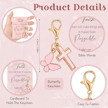 Unittype 36 Sets Christian Keychains Cross Charms for Women - style: Butterfly