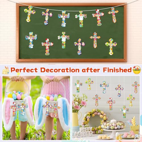 Qyeahkj 30 Set Vbs Christian Cross Necklace Craft Sunday School Cross Craft Kit for Kids DIY Religious Bible Vbs Sticker Ornament Arts Bulk Activities Decor for Church Classroom Party Supplies