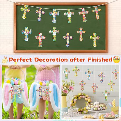Qyeahkj 30 Set Vbs Christian Cross Necklace Craft Sunday School Cross Craft Kit for Kids DIY Religious Bible Vbs Sticker Ornament Arts Bulk Activities Decor for Church Classroom Party Supplies