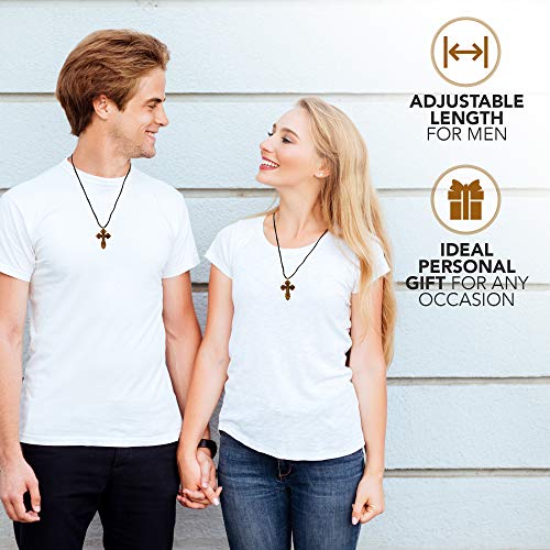 Most Original Gifts AUTHENTIC Bethlehem Olive Wood Eastern Cross Pendant in Natural Cotton Pouch with Christogram - Cross for Men & Women - style: Style-2