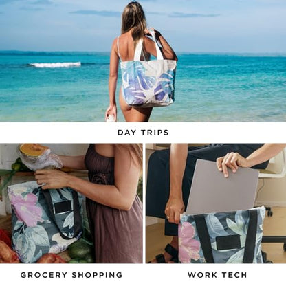 ALOHA Collection Day Tripper Tote | Lightweight, Packable, and Splash-Proof Beach Tote Bag | Easy to Clean - color: Coco Palms in Black, size: One Size - Zipper Tote