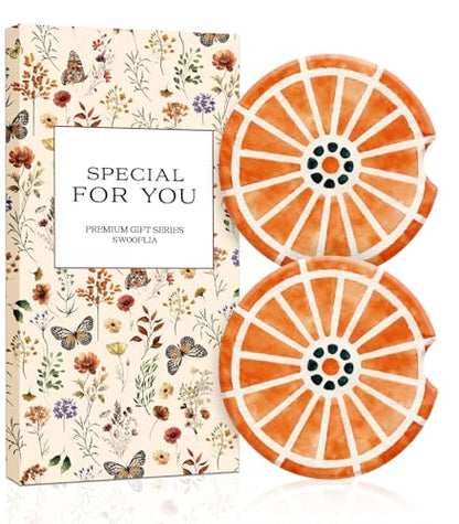Swooflia 2 Pack Absorbent Ceramic Car Coasters for Women - color: Orange Lemon