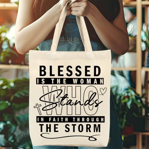 Christian Gifts for Women, Floral Faith Canvas Tote Bag, Faith Gifts for Women Mom Inspirational - color: Blessed 767