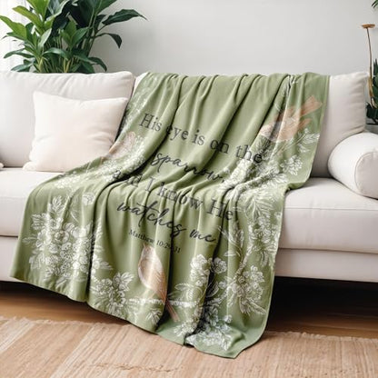 Christian Sparrow Bird Blanket, Christian Gifts for Women Men, His Eye is on the Sparrow Religious Bible Verse Bird Throw Blankets for Bedroom Living Room Couch Sofa, 50x60 Inches - color: Bird