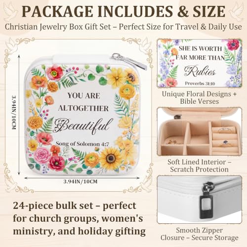 Nosiny 24 Pack Christian Flower Jewelry Case for Mom Christmas Gift Bulk