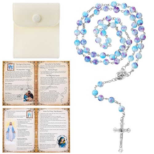 Quelay Rosary Catholic for Women Prayer Card - color: Blue-purple, style: Glass Pearls