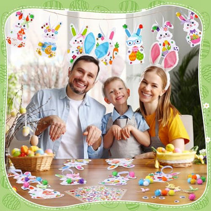 Funrous 48 Sets Crafts Kit Paper Crafts DIY Make Your Own Hanging Ornaments with Pompoms Diamond Stickers for Holiday Classroom Activities Party Favors, Easter Bunny - style: Easter Bunny