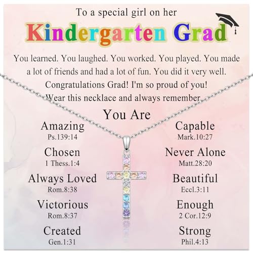 Cross Necklace for Little Girls Catholic Christian Religious Gifts - color: Kindergarten Graduation