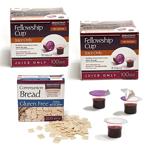 Broadman Pre-filled Communion Fellowship Cup, Juice Only, 200 Count and Gluten Free Bread, 200 Count Value Bundle
