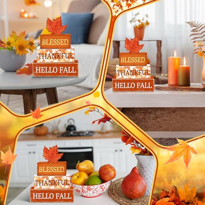 Britimes Thanksgiving Fall Tiered Tray Decor Set, 4 Pack, Wooden - color: Maple Leaf