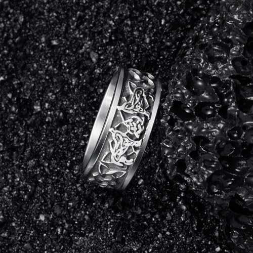 Viking Rings Stainless Steel Viking Norse Runes Wolf Raven Ring Jewelry for Men Women Size 7/8/9/10/11/12/13 - style: Viking Wolf&Knot