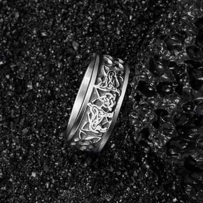 Viking Rings Stainless Steel Viking Norse Runes Wolf Raven Ring Jewelry for Men Women Size 7/8/9/10/11/12/13 - style: Viking Wolf&Knot