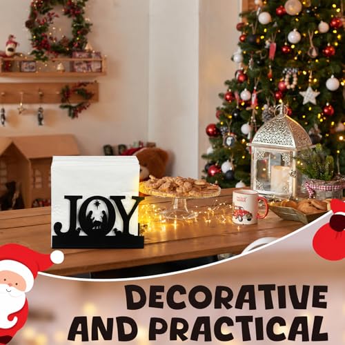 Nuogo Christmas Napkin Holder for Tables Black Metal Joy Decor - style: Joy