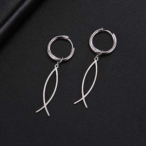 Earrings For Women Jesus Fish Faith Symbol Earrings Stainless Steel Chic Arc Fish Hook Earrings Christian Jewelry - color: silver 4