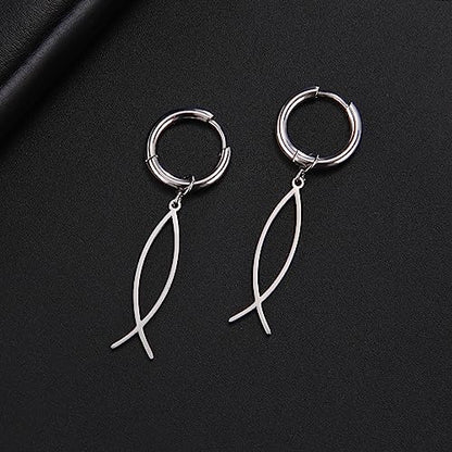 Earrings For Women Jesus Fish Faith Symbol Earrings Stainless Steel Chic Arc Fish Hook Earrings Christian Jewelry - color: silver 4