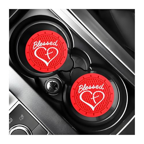 KVAEY 2 PCS Car Cup Holder Coasters, 2.76 Inch Anti Slip Vehicle Drink Mats with Cute Blessed Cross and Heart, Shockproof, Universal Car Accessories (Red, 2 PCS) - color: Red, size: 2 PCS