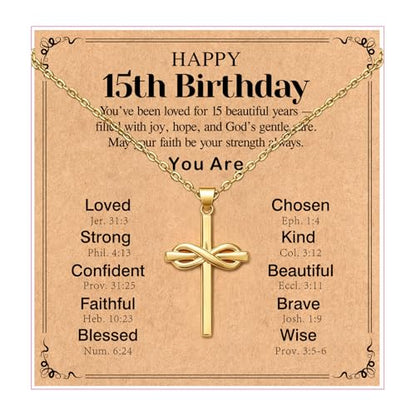 Happy 6-16th Birthday Gifts for Girls,Cross Necklace Decorations - style: Happy 15th Birthday