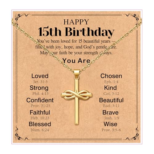 Happy 6-16th Birthday Gifts for Girls,Cross Necklace Decorations - style: Happy 15th Birthday