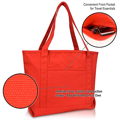 DALIX 20" Solid Color Cotton Canvas Shopping Tote Bag in Red - color: Red