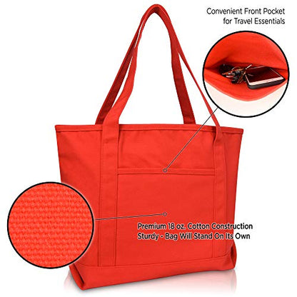 DALIX 20" Solid Color Cotton Canvas Shopping Tote Bag in Red - color: Red