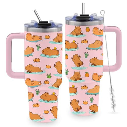 40 Oz Capybara Tumbler Gifts for Women, Capybara Water Bottle with Handle - color: Capybara-Pink