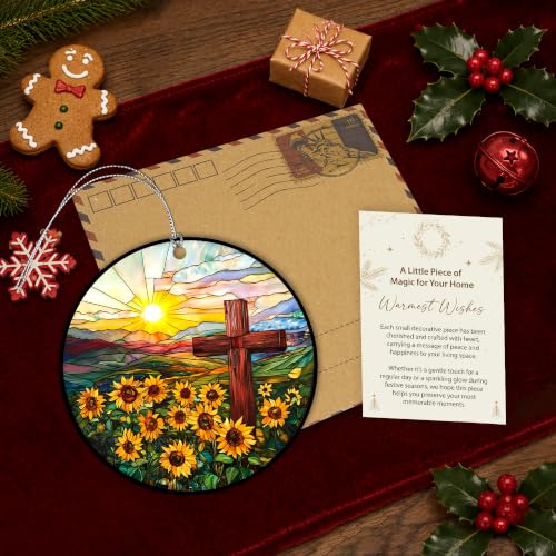Christian Gifts for Women, Cross Suncatcher Sunflower for Christmas Tree - color: Natural Cross