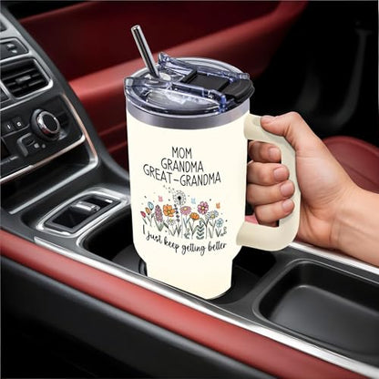 40oz Mom Tumbler Gifts for Grandma, Water Bottle with Handle & Straw - color: Grandma-White