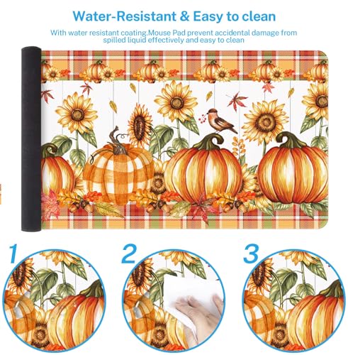Britimes Large Mouse Pad, Mouse Pad, 31.5 x 15.7 Inch, Fall Pumpkin Orange - color: Orange Pumpkin Buffalo Plaid