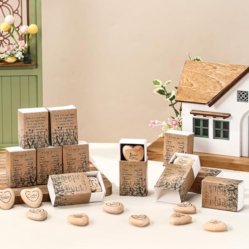 Yalikop 24 Sets Christian Gift Bulk Wooden Scripture Hearts, Wood Color - color: Wood Color