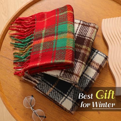 Clothirily Womens Winter Scarf, Oversized Long Blanket Plaid Shawl Wrap - color: Khaki & Beige Plaid