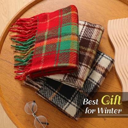Clothirily Womens Winter Scarf, Oversized Long Blanket Plaid Shawl Wrap - color: Khaki & Black Plaid