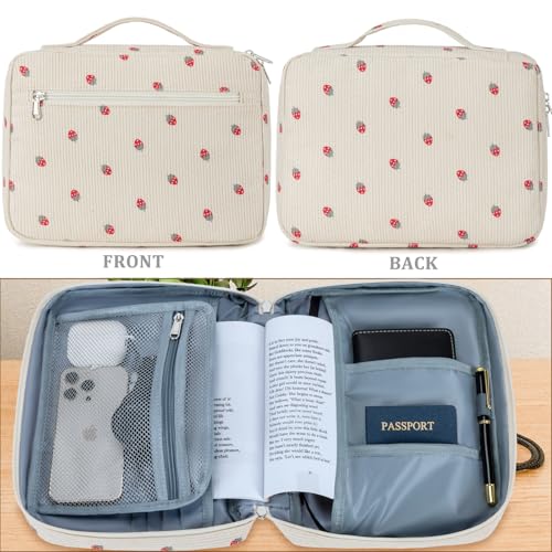 JIANYA Bible Cover Case for Women, Strawberry Bible Carrying Case Bible Carrier Bag for Girls with Handle and Zipper Pocket