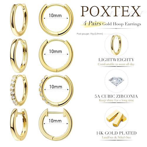 Small Gold Huggie Hoop Earrings Set for Women Men Hypoallergenic 14K Plated Stack Cartilage Earrings, Sterling Silver Multiple Piercing Lightweight Mini Thin Cute Dainty Trendy Jewelry Gifts for Women - color: Gold-10,10,10,10mm