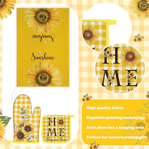Leinuosen 8 Pcs Yellow Sunflower Kitchen Towels Dishcloths Accessories Set - color: Yellow and White, style: Sunflower
