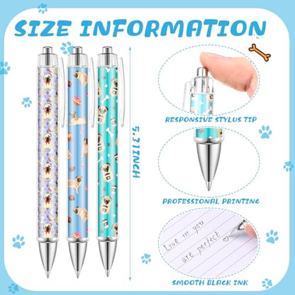 Dispowreath 12 Pcs Pug Ballpoint Pens 1.0 mm Black Ink Dog Lover Gift - style: Pug