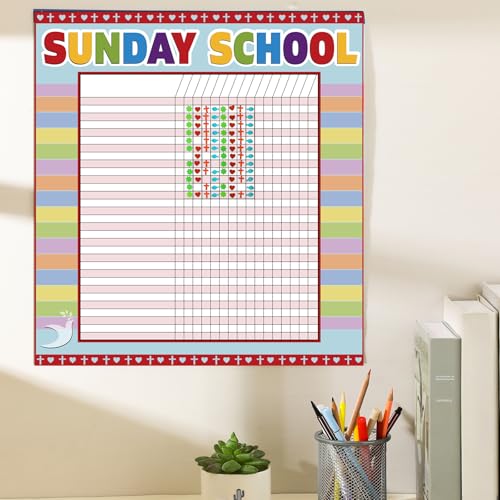 Yeaqee12 Pcs Sunday School Attendance Charts with Sticker, Red - color: Red