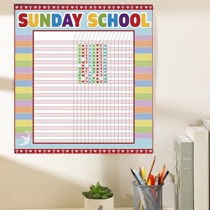 Yeaqee12 Pcs Sunday School Attendance Charts with Sticker, Red - color: Red