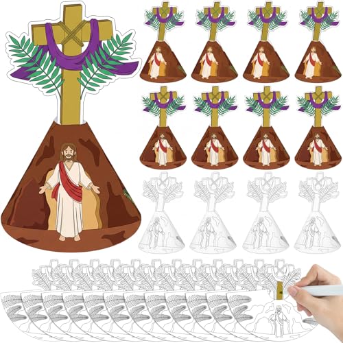 Motipuns 30 Sets Religious Easter Crafts Resurrection Crafts for Kids 3D Jesus Coloring Craft for Gifts Christian Easter Decorations He is Risen Holy Week Party