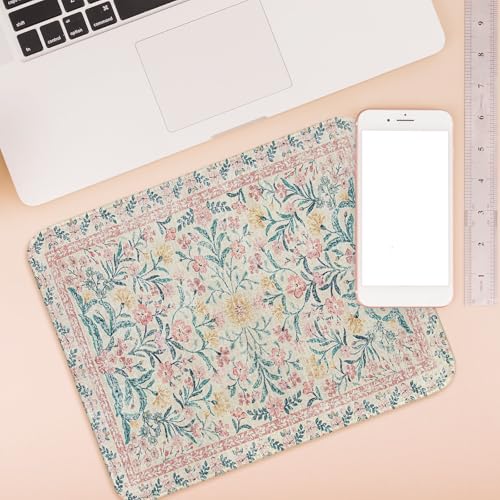 UTELKA Retro Boho Flroal Mouse Pad, Cute Mousepad for Desk Women 10x8 - color: Pink Flroal Carpet Rug, size: 10.2L x 8.2W inches