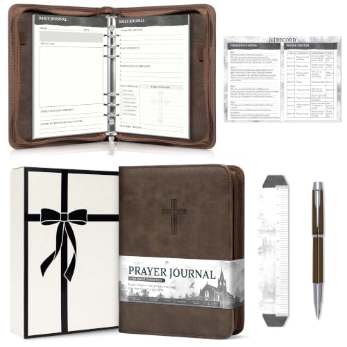 Ospelelf Removable Prayer Journal with Leather Brown 6 Ring Binder 3-Month - color: brown